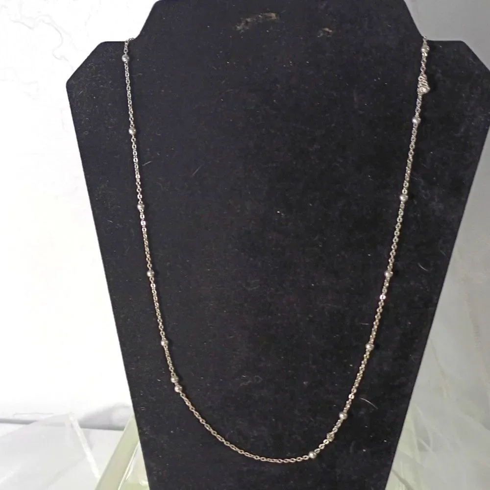 Dainty Beaded Silver Link Chain Station Necklace
